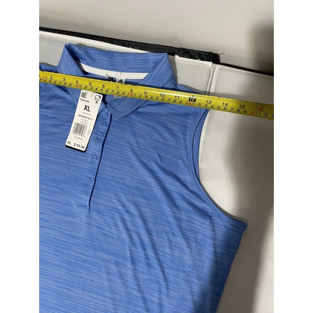 Adidas Polo Shirt Womens XL Sleeveless 4 Way Stretch Breathable Space Dye Blue - Picture 15 of 16